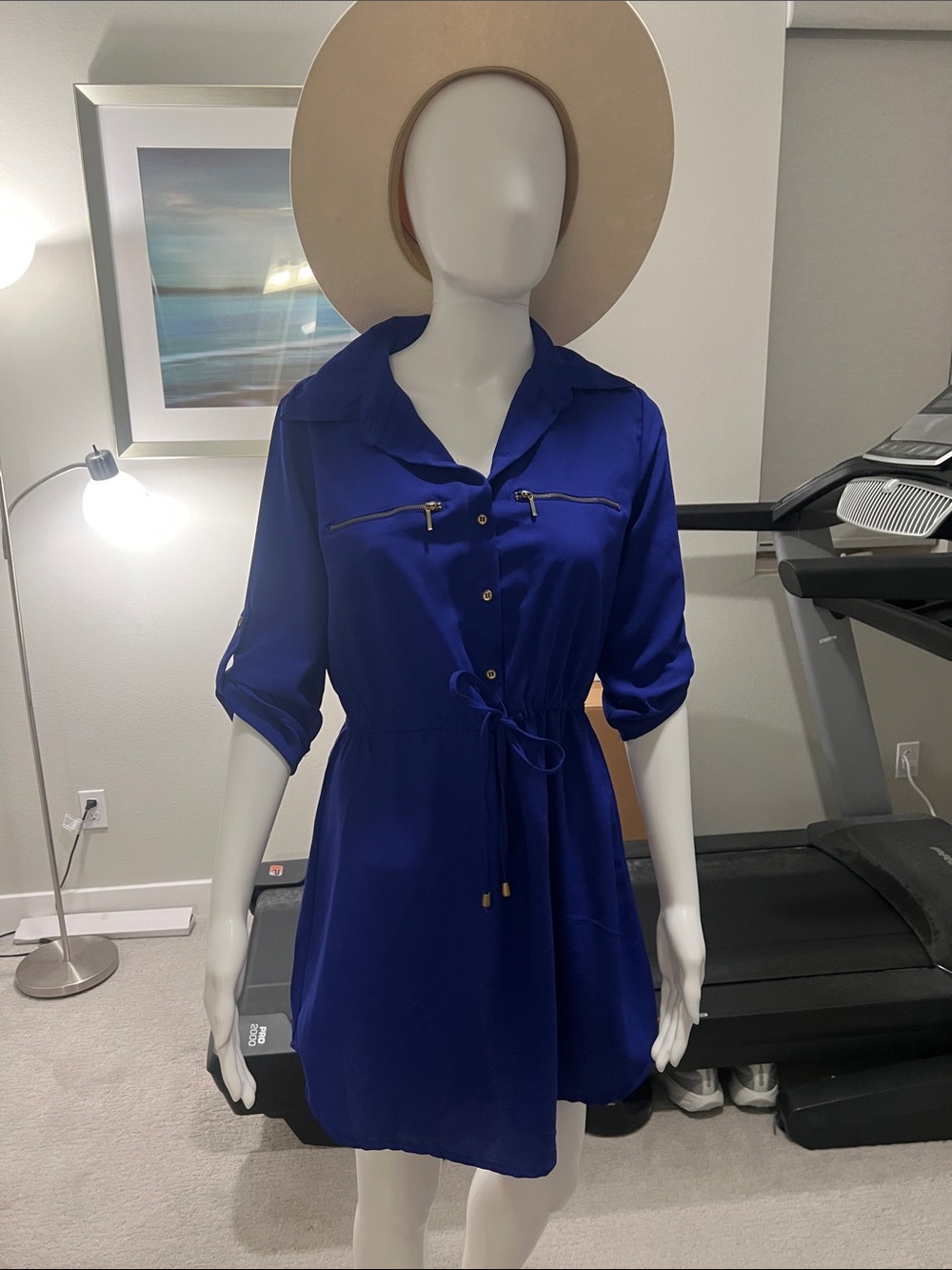 Women’s Royal Blue Shirt Dress with Drawstring Waist
